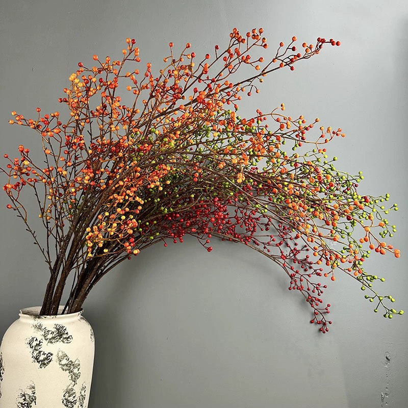 45" Long Stem Faux Berry Branch, Realistic Autumn Berries for Vase, Rustic Wedding Decor, Fall Home Arrangement, Seasonal Floral