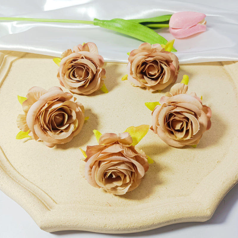 5-Pack Lush 2" Silk Rose Heads, Realistic Faux Flowers for DIY Wedding Bouquets, Event Decor, Corsages & Centerpieces