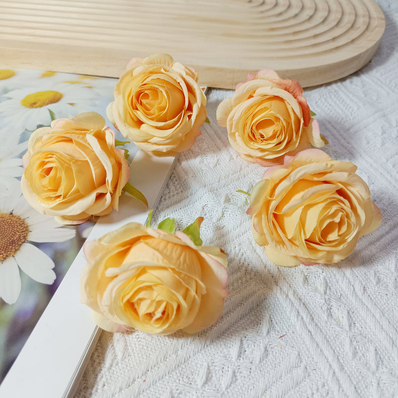 5-Pack Lush 2" Silk Rose Heads, Realistic Faux Flowers for DIY Wedding Bouquets, Event Decor, Corsages & Centerpieces