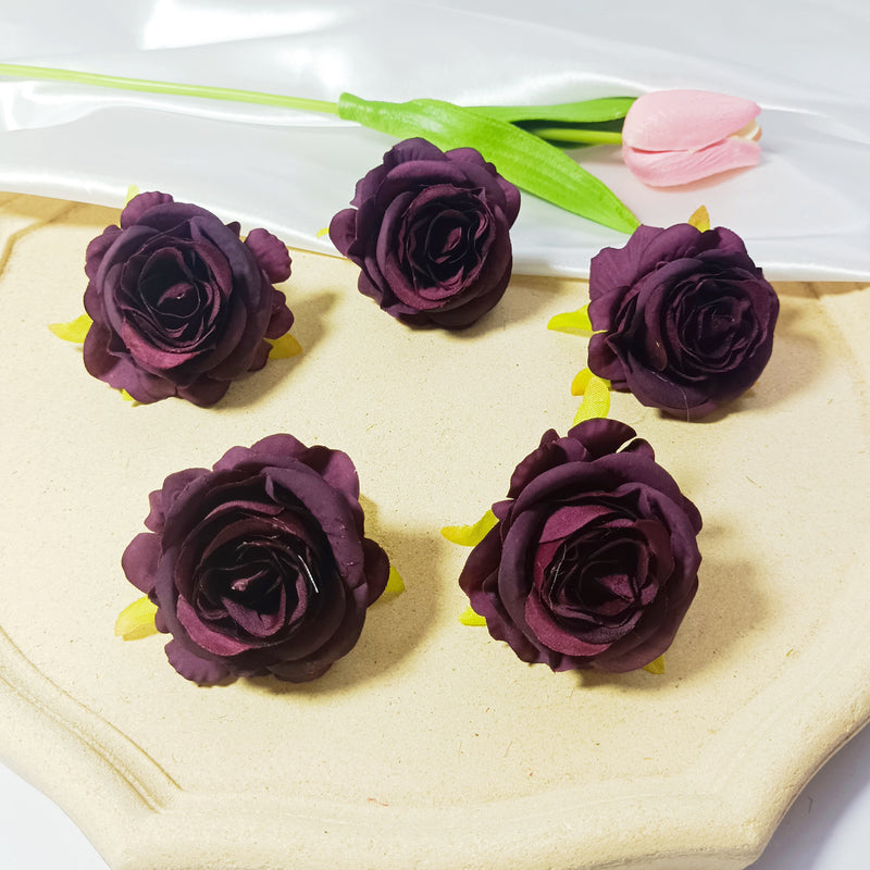 5-Pack Lush 2" Silk Rose Heads, Realistic Faux Flowers for DIY Wedding Bouquets, Event Decor, Corsages & Centerpieces