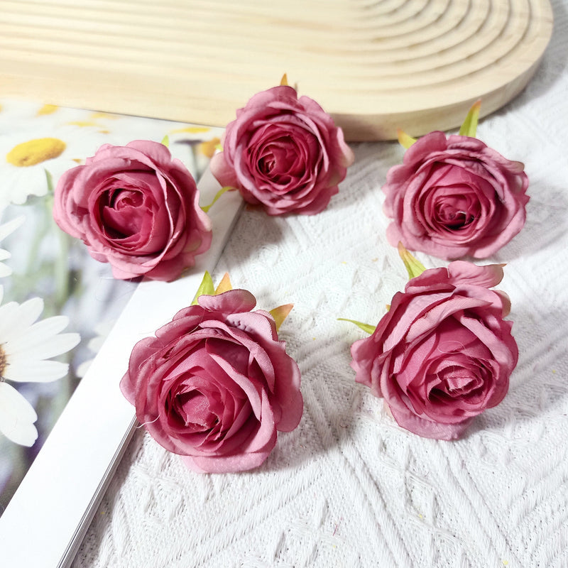 5-Pack Lush 2" Silk Rose Heads, Realistic Faux Flowers for DIY Wedding Bouquets, Event Decor, Corsages & Centerpieces