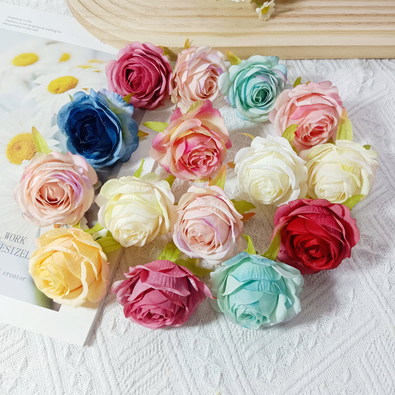 5-Pack Lush 2" Silk Rose Heads, Realistic Faux Flowers for DIY Wedding Bouquets, Event Decor, Corsages & Centerpieces