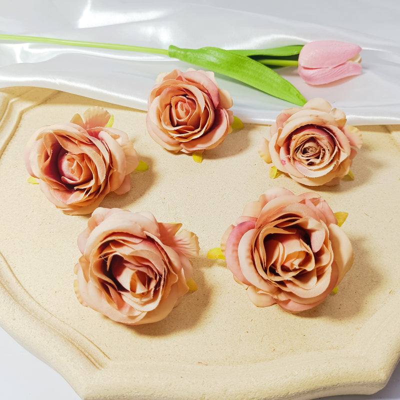 5-Pack Lush 2" Silk Rose Heads, Realistic Faux Flowers for DIY Wedding Bouquets, Event Decor, Corsages & Centerpieces