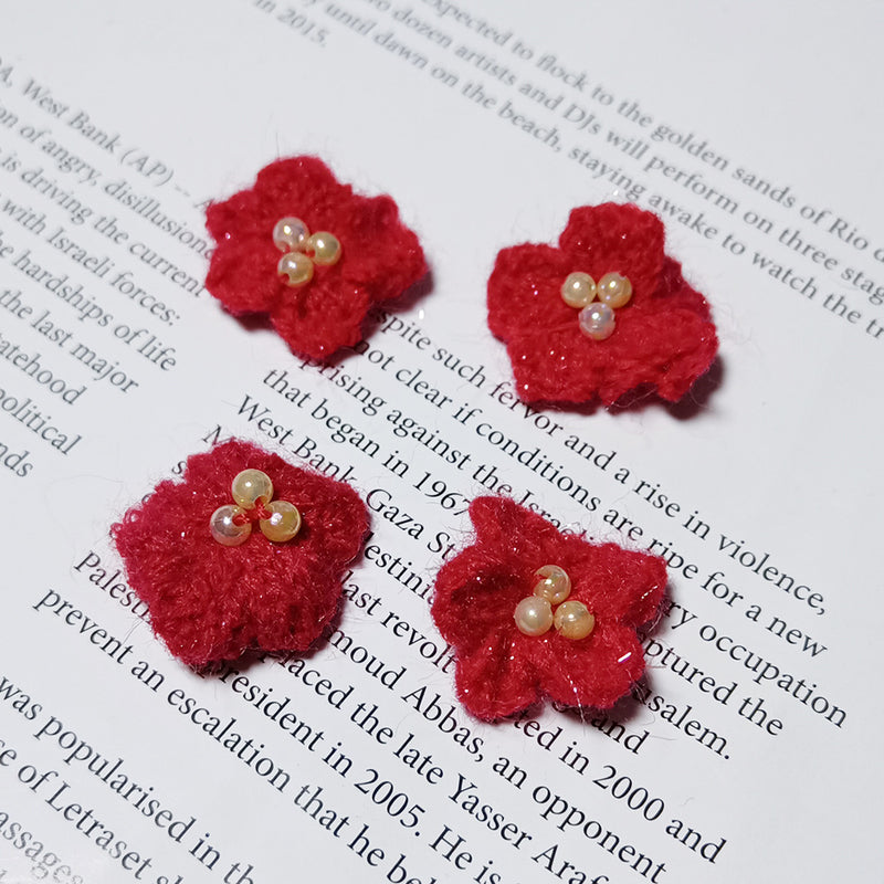 Cozy Knitted Daisy Flowers, 5-Pack, 1-Inch Yarn Flower Appliques for DIY Wedding Crafts, Gift Wrapping & Scrapbooking, Warm Autumn Tones