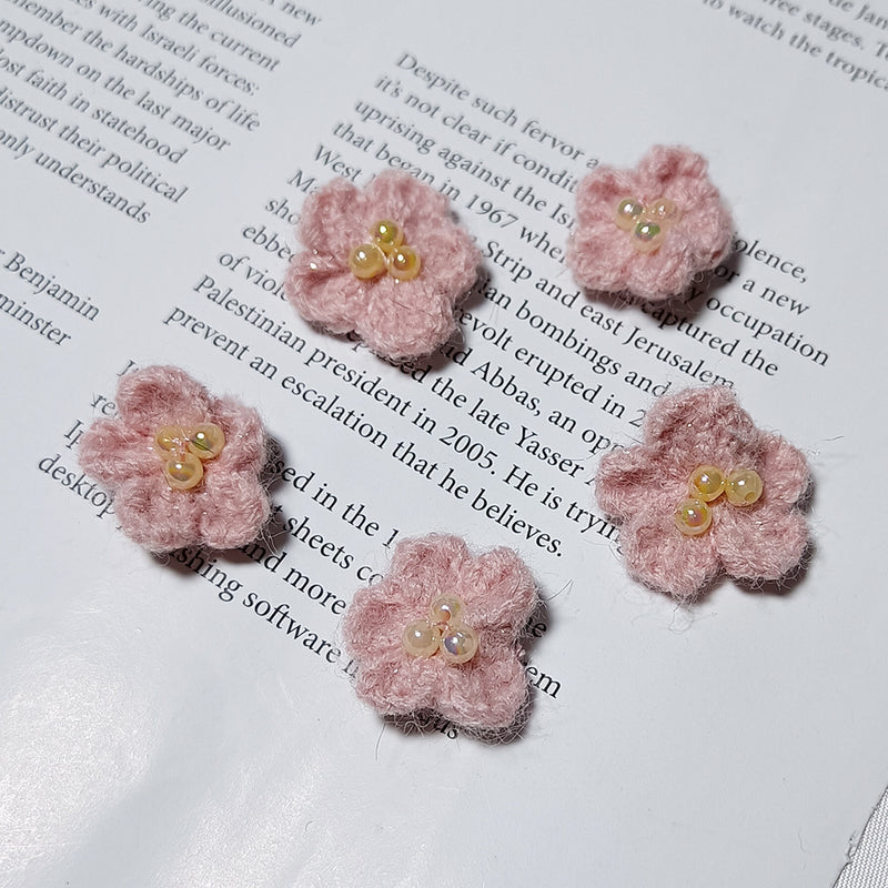 Cozy Knitted Daisy Flowers, 5-Pack, 1-Inch Yarn Flower Appliques for DIY Wedding Crafts, Gift Wrapping & Scrapbooking, Warm Autumn Tones