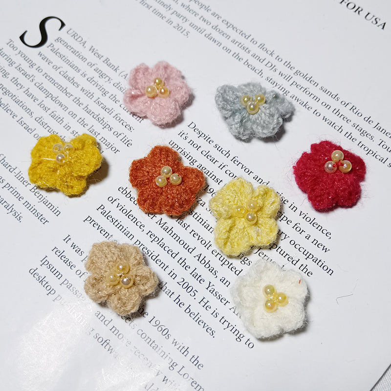 Cozy Knitted Daisy Flowers, 5-Pack, 1-Inch Yarn Flower Appliques for DIY Wedding Crafts, Gift Wrapping & Scrapbooking, Warm Autumn Tones