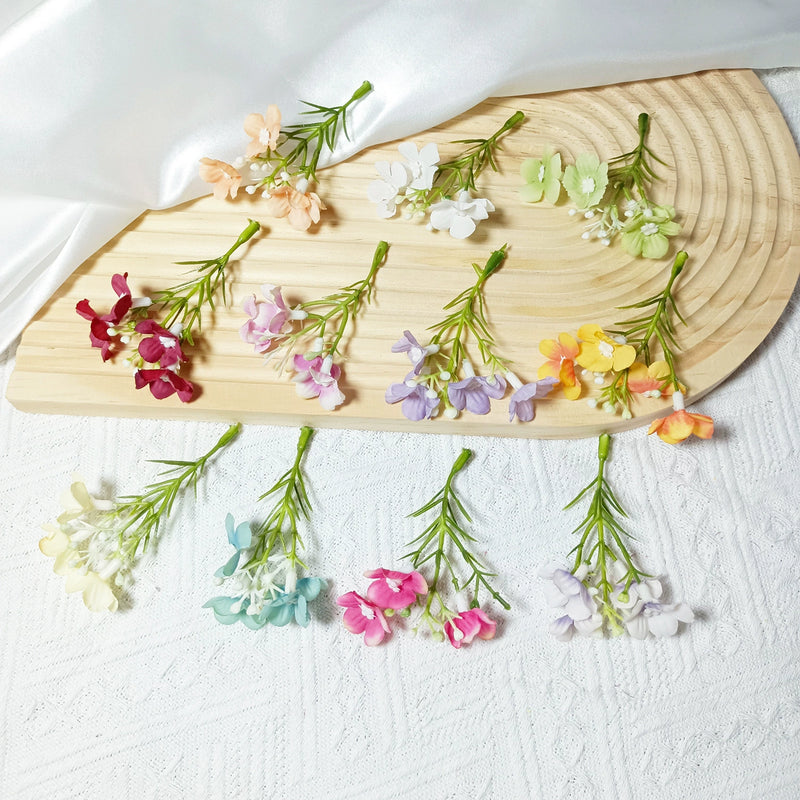 Mini Wildflower Stems, 10-Pack, 3" Small Faux Floral Picks for DIY Wedding Boutonnieres, Corsage Making, Realistic Craft Supplies