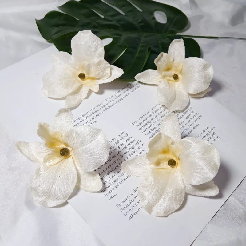 5-Pack Velvet Phalaenopsis Orchid Heads, 3.5" Realistic Faux Flowers for DIY Wedding Corsages, Hair Clips, Cake Decor & Bouquets