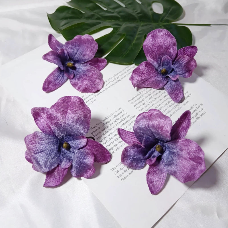 5-Pack Velvet Phalaenopsis Orchid Heads, 3.5" Realistic Faux Flowers for DIY Wedding Corsages, Hair Clips, Cake Decor & Bouquets