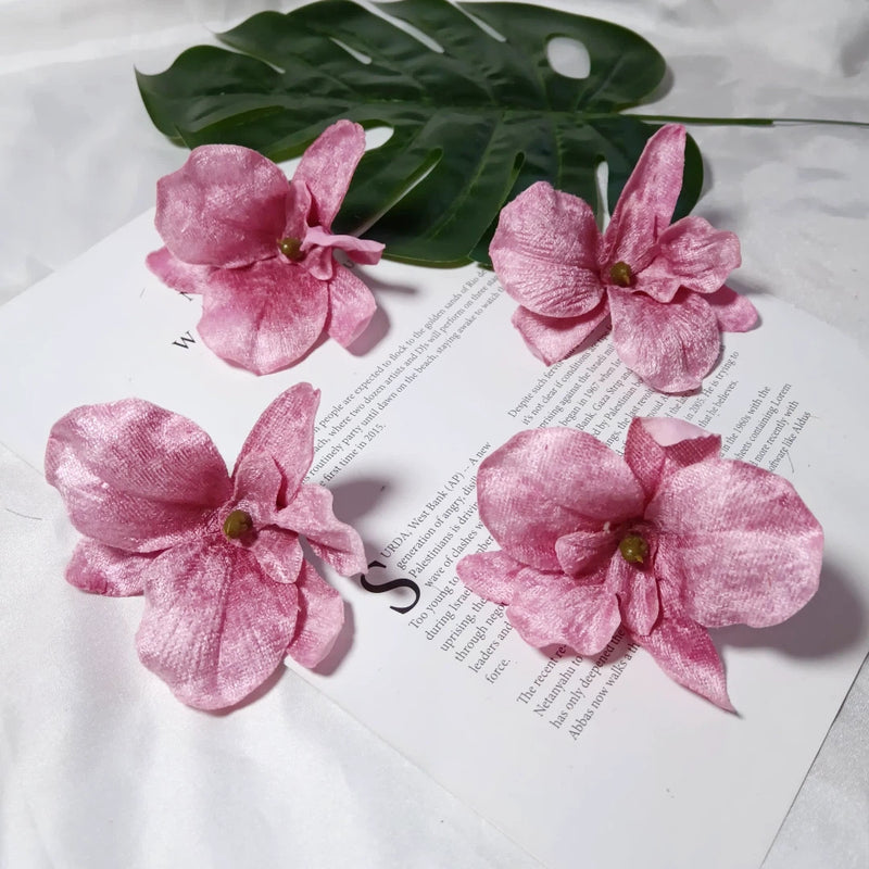 5-Pack Velvet Phalaenopsis Orchid Heads, 3.5" Realistic Faux Flowers for DIY Wedding Corsages, Hair Clips, Cake Decor & Bouquets