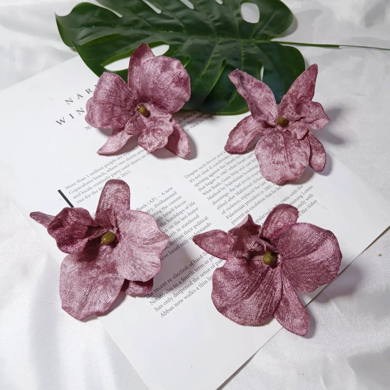 5-Pack Velvet Phalaenopsis Orchid Heads, 3.5" Realistic Faux Flowers for DIY Wedding Corsages, Hair Clips, Cake Decor & Bouquets