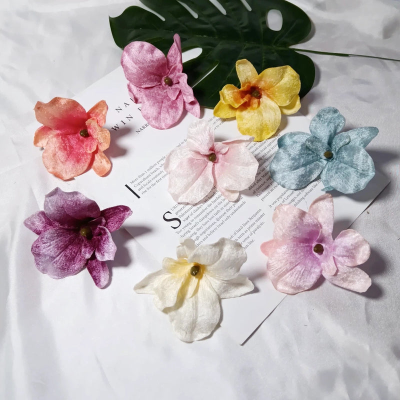5-Pack Velvet Phalaenopsis Orchid Heads, 3.5" Realistic Faux Flowers for DIY Wedding Corsages, Hair Clips, Cake Decor & Bouquets
