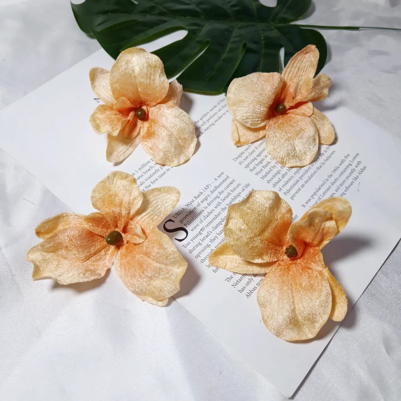 5-Pack Velvet Phalaenopsis Orchid Heads, 3.5" Realistic Faux Flowers for DIY Wedding Corsages, Hair Clips, Cake Decor & Bouquets