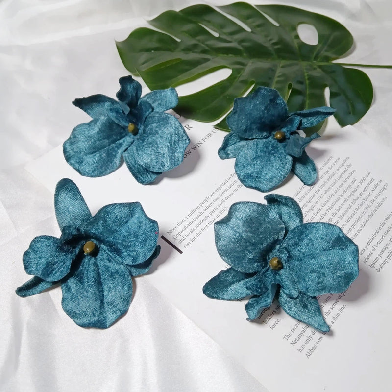 5-Pack Velvet Phalaenopsis Orchid Heads, 3.5" Realistic Faux Flowers for DIY Wedding Corsages, Hair Clips, Cake Decor & Bouquets