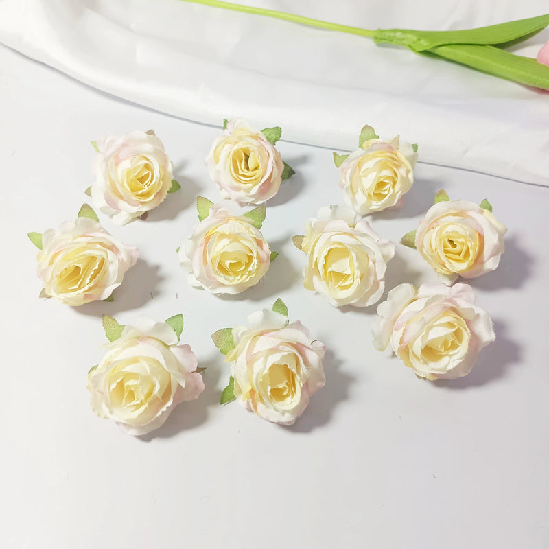 Mini Rose Heads, 1.5" Small Artificial Silk Flowers for DIY Crafts, Realistic Fake Roses for Wedding Bouquets, Boutonnieres & Home Decor