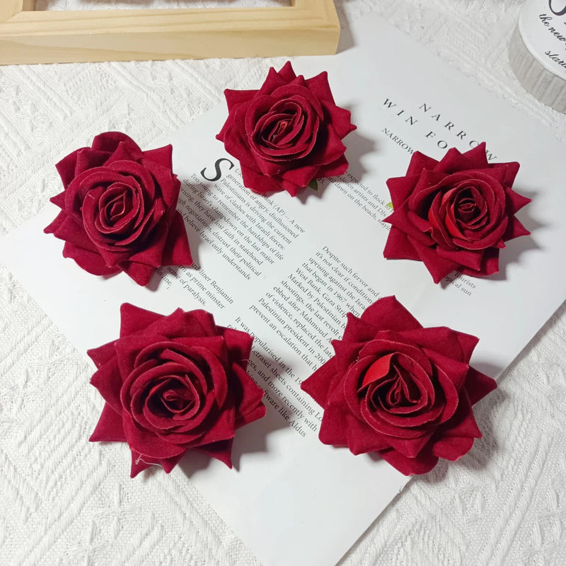 Large Velvet Rose Heads, 3" Realistic Faux Flowers for DIY Wedding Bouquets, Centerpieces, Flower Walls, Home Decor, Corsages