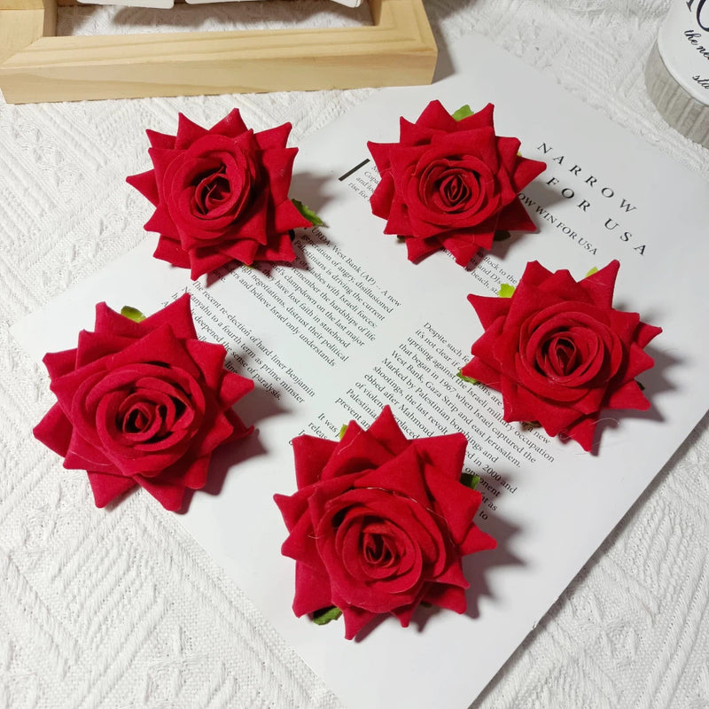Large Velvet Rose Heads, 3" Realistic Faux Flowers for DIY Wedding Bouquets, Centerpieces, Flower Walls, Home Decor, Corsages