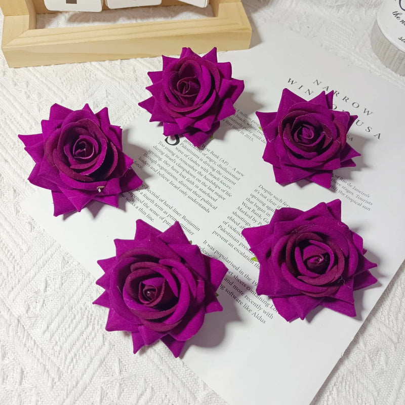 Large Velvet Rose Heads, 3" Realistic Faux Flowers for DIY Wedding Bouquets, Centerpieces, Flower Walls, Home Decor, Corsages