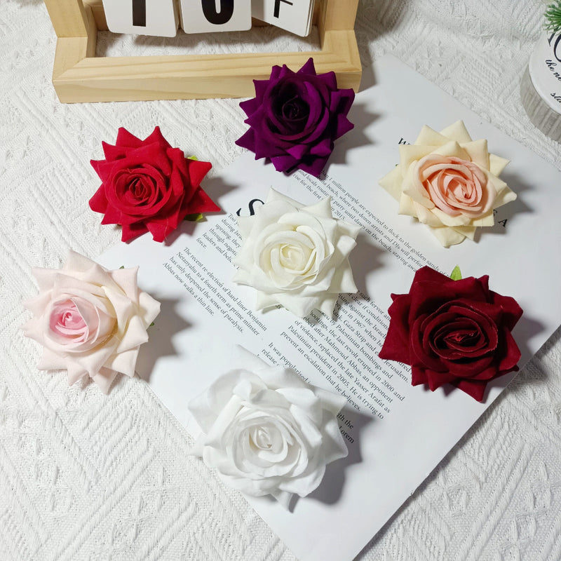 Large Velvet Rose Heads, 3" Realistic Faux Flowers for DIY Wedding Bouquets, Centerpieces, Flower Walls, Home Decor, Corsages