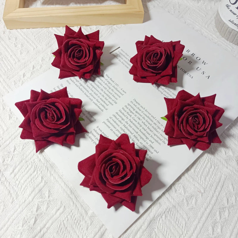 Large Velvet Rose Heads, 3" Realistic Faux Flowers for DIY Wedding Bouquets, Centerpieces, Flower Walls, Home Decor, Corsages