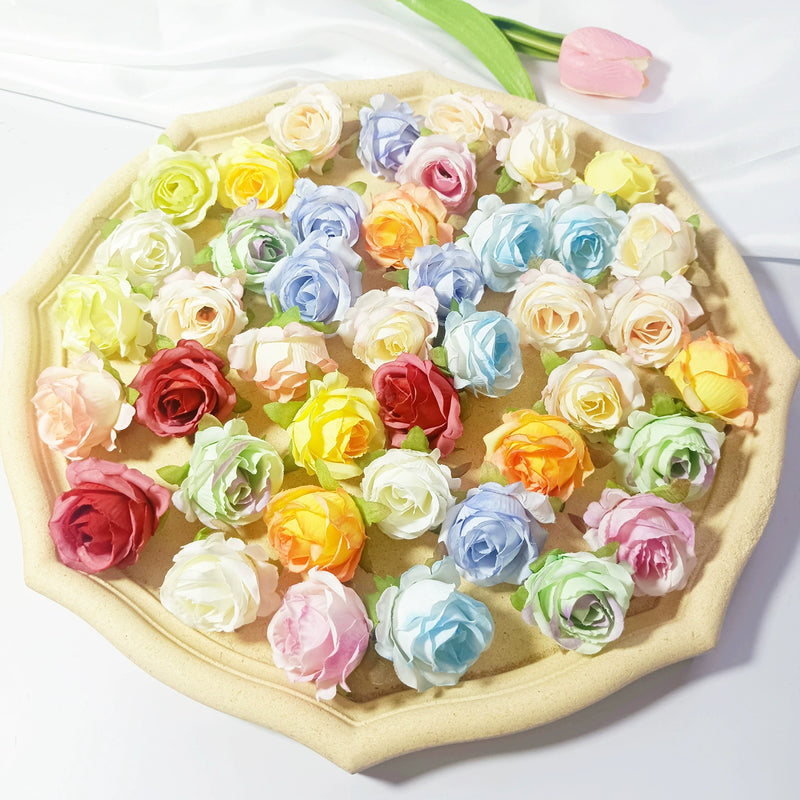 Mini Rose Heads, 1.5" Small Artificial Silk Flowers for DIY Crafts, Realistic Fake Roses for Wedding Bouquets, Boutonnieres & Home Decor