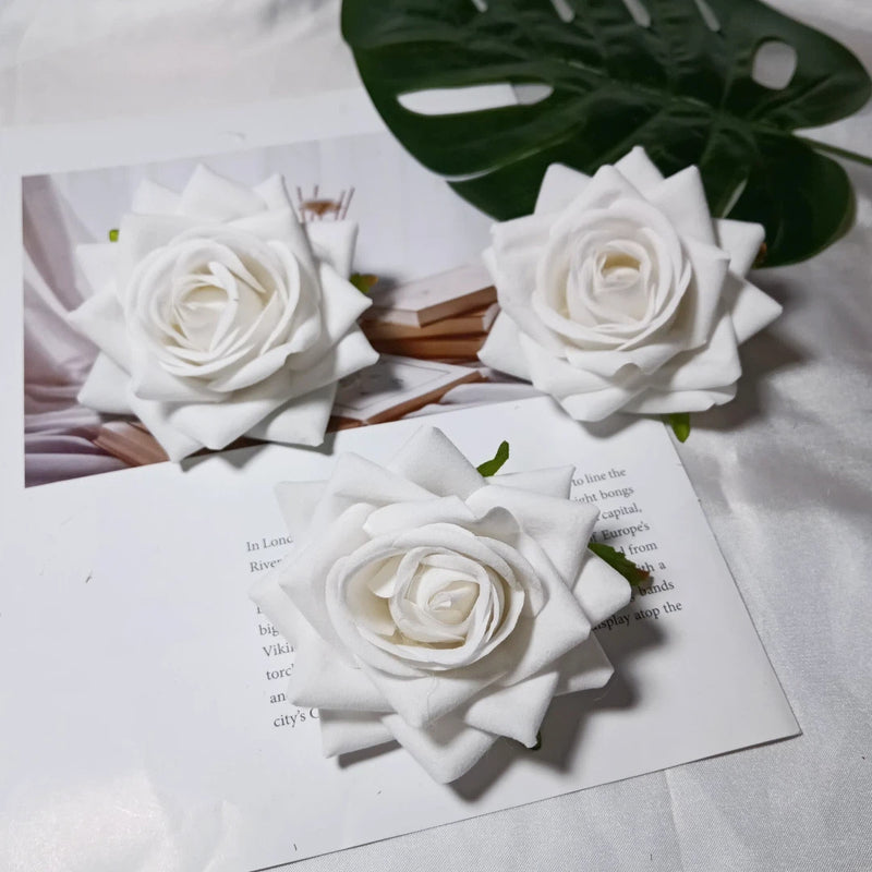Lush Velvet Rose Heads, 3-Inch Realistic Curled Faux Roses for DIY Wedding Decor, Boutonnieres, Corsages, Gift Accents & Home Crafts