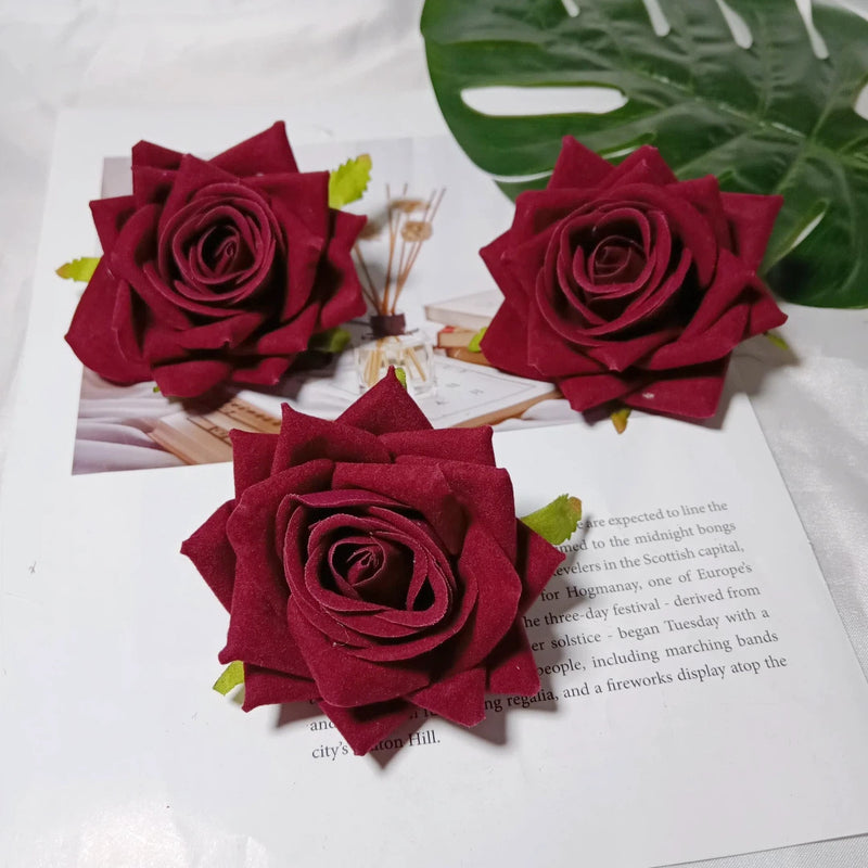 Lush Velvet Rose Heads, 3-Inch Realistic Curled Faux Roses for DIY Wedding Decor, Boutonnieres, Corsages, Gift Accents & Home Crafts