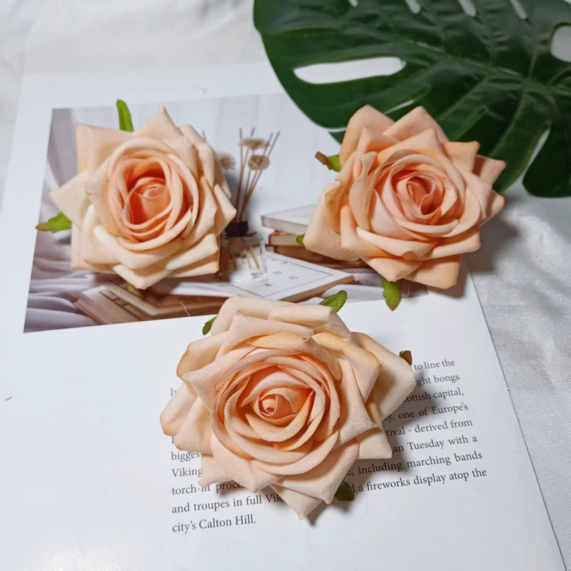 Lush Velvet Rose Heads, 3-Inch Realistic Curled Faux Roses for DIY Wedding Decor, Boutonnieres, Corsages, Gift Accents & Home Crafts
