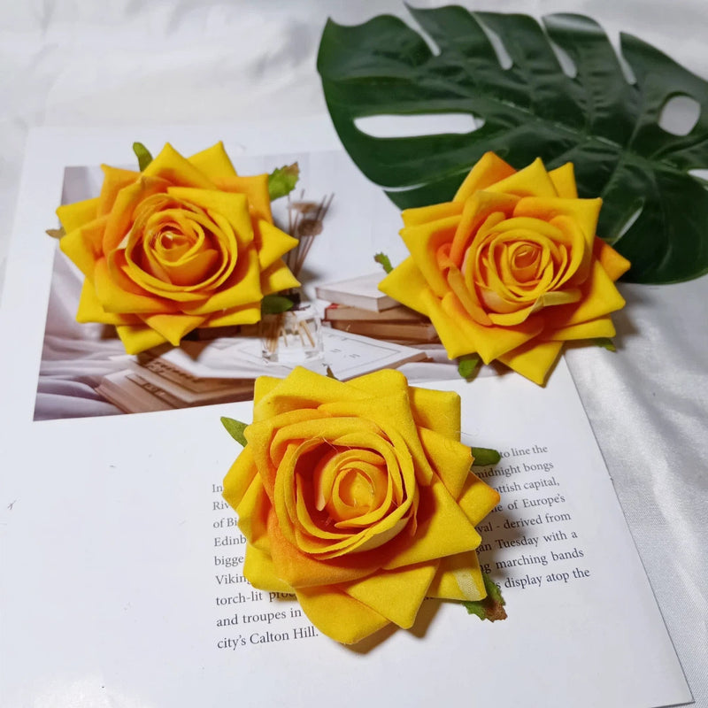 Lush Velvet Rose Heads, 3-Inch Realistic Curled Faux Roses for DIY Wedding Decor, Boutonnieres, Corsages, Gift Accents & Home Crafts