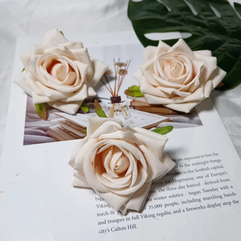 Lush Velvet Rose Heads, 3-Inch Realistic Curled Faux Roses for DIY Wedding Decor, Boutonnieres, Corsages, Gift Accents & Home Crafts