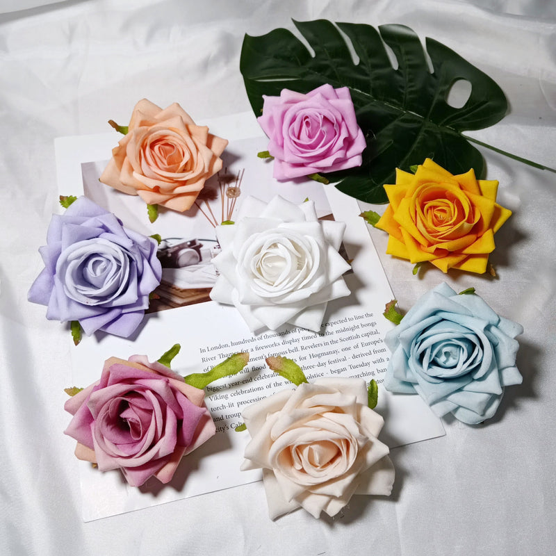 Lush Velvet Rose Heads, 3-Inch Realistic Curled Faux Roses for DIY Wedding Decor, Boutonnieres, Corsages, Gift Accents & Home Crafts