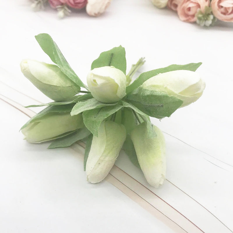 Frosted Mini Tulip Bouquet, 6 Lifelike Artificial Stems, 5.5" Small Faux Flowers for DIY Wedding Corsage, Boutonniere, Home Decor Accents