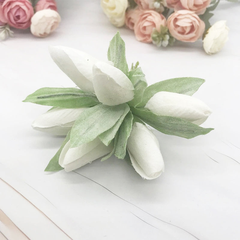 Frosted Mini Tulip Bouquet, 6 Lifelike Artificial Stems, 5.5" Small Faux Flowers for DIY Wedding Corsage, Boutonniere, Home Decor Accents