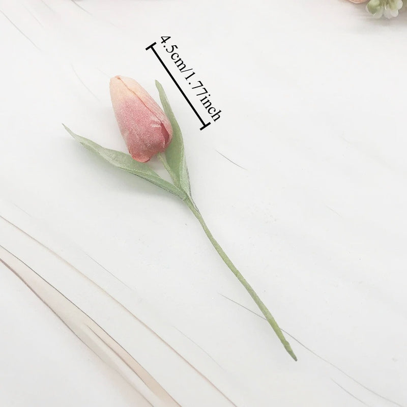 Frosted Mini Tulip Bouquet, 6 Lifelike Artificial Stems, 5.5" Small Faux Flowers for DIY Wedding Corsage, Boutonniere, Home Decor Accents