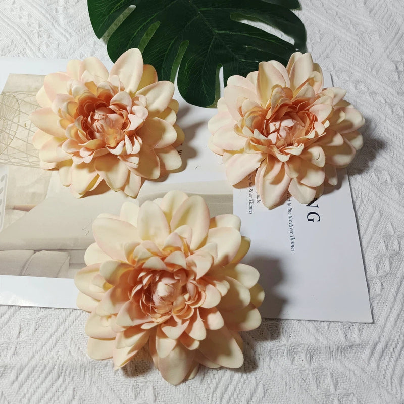 Dahlia Flower Heads, Pack of 3, 4-inch Realistic Faux Florals for DIY Wedding Bouquets, Corsages, Home Decor, and Crafts