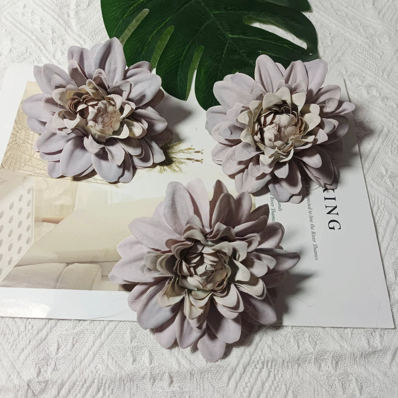 Dahlia Flower Heads, Pack of 3, 4-inch Realistic Faux Florals for DIY Wedding Bouquets, Corsages, Home Decor, and Crafts