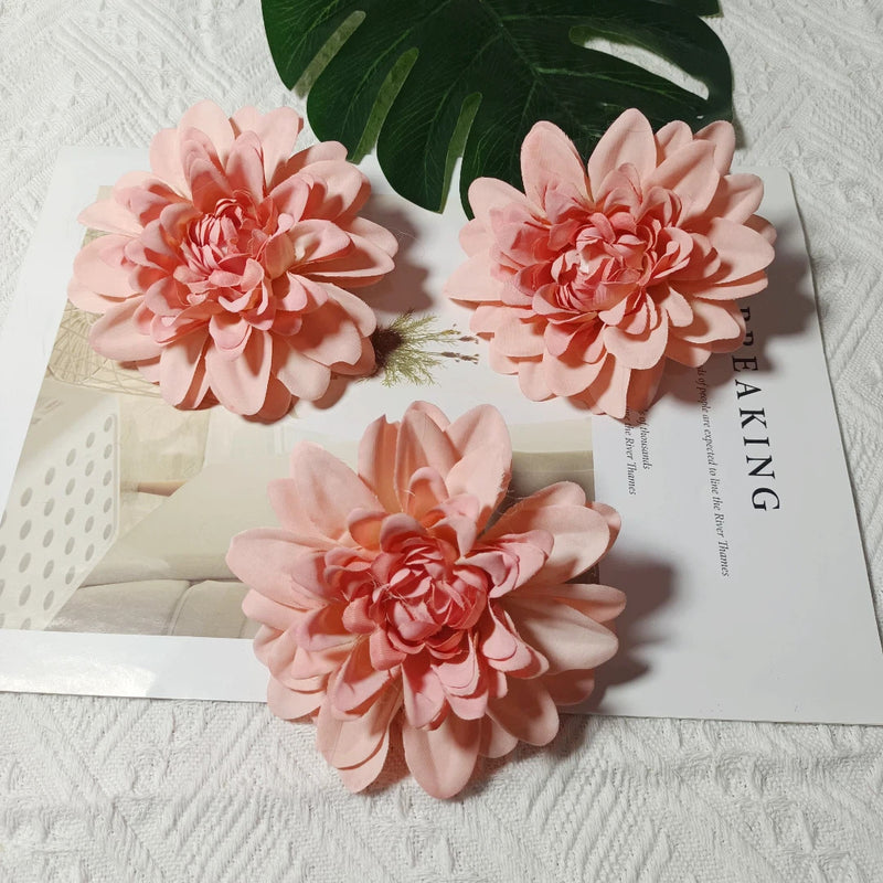 Dahlia Flower Heads, Pack of 3, 4-inch Realistic Faux Florals for DIY Wedding Bouquets, Corsages, Home Decor, and Crafts