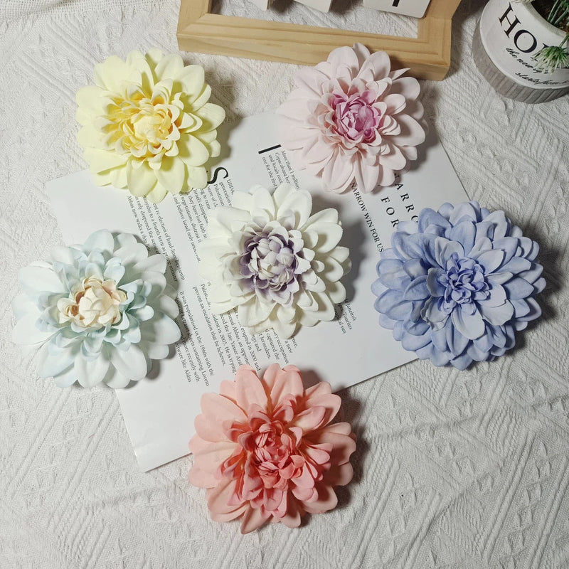 Dahlia Flower Heads, Pack of 3, 4-inch Realistic Faux Florals for DIY Wedding Bouquets, Corsages, Home Decor, and Crafts