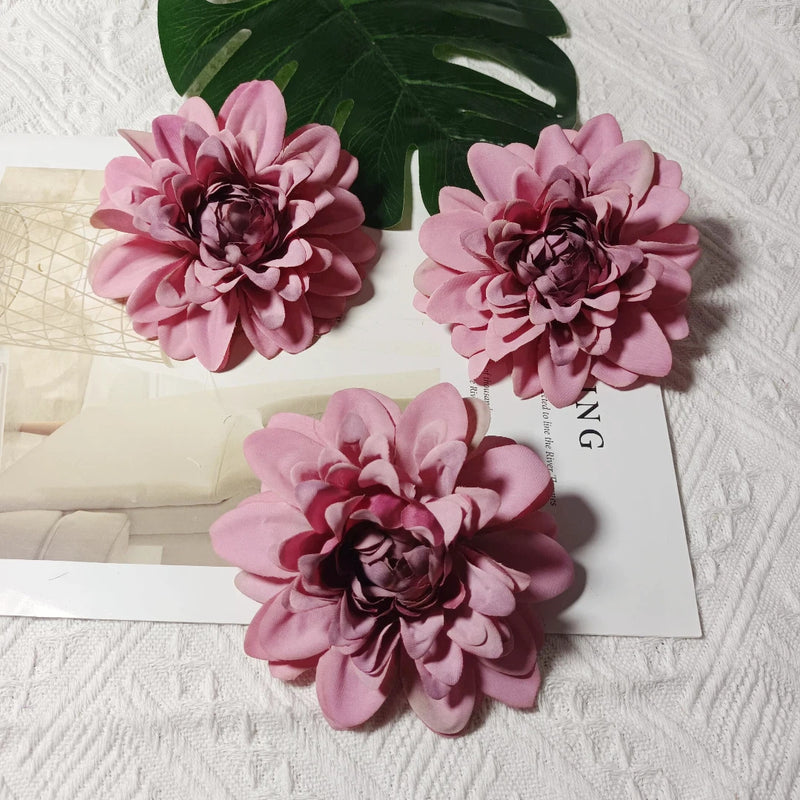 Dahlia Flower Heads, Pack of 3, 4-inch Realistic Faux Florals for DIY Wedding Bouquets, Corsages, Home Decor, and Crafts
