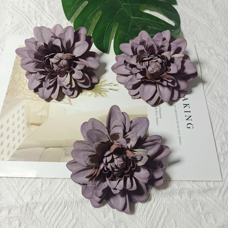 Dahlia Flower Heads, Pack of 3, 4-inch Realistic Faux Florals for DIY Wedding Bouquets, Corsages, Home Decor, and Crafts