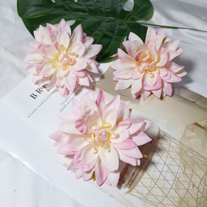 3-Pack Mini Dahlia Flower Heads, 4-Inch Realistic Silk Flowers for DIY Crafts, Wedding Decor, Wreaths, Corsages & Hair Accessories