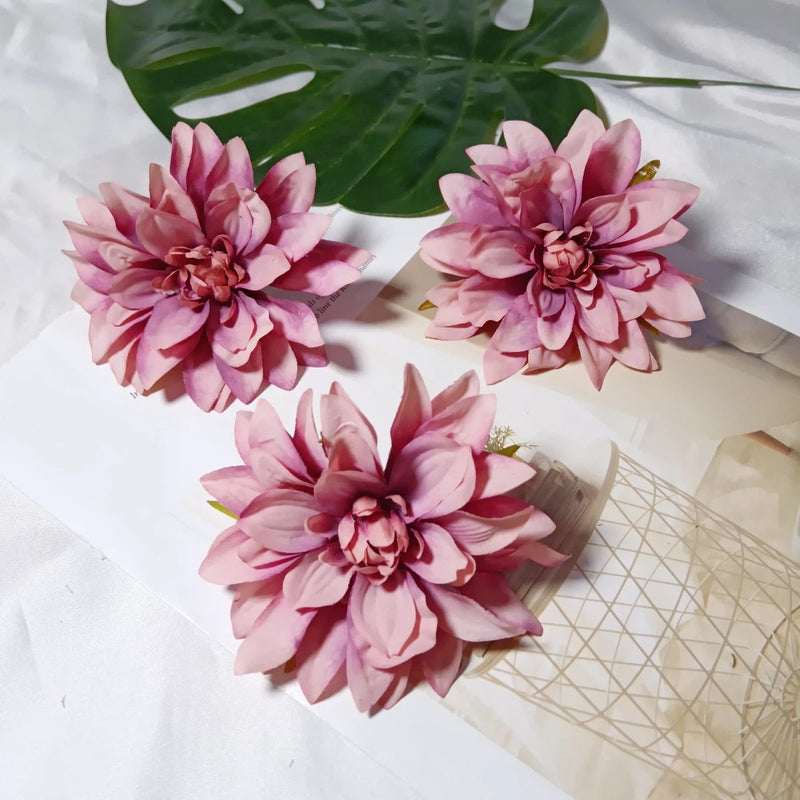 3-Pack Mini Dahlia Flower Heads, 4-Inch Realistic Silk Flowers for DIY Crafts, Wedding Decor, Wreaths, Corsages & Hair Accessories