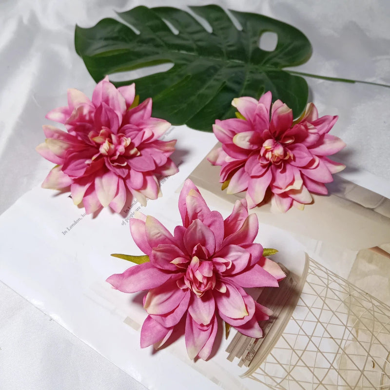 3-Pack Mini Dahlia Flower Heads, 4-Inch Realistic Silk Flowers for DIY Crafts, Wedding Decor, Wreaths, Corsages & Hair Accessories