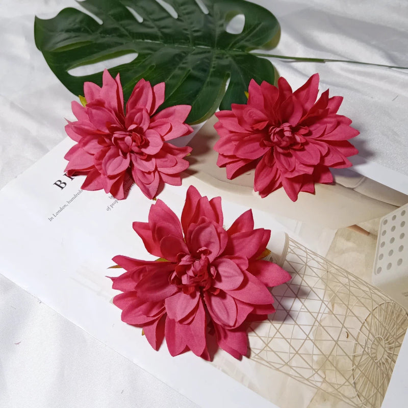 3-Pack Mini Dahlia Flower Heads, 4-Inch Realistic Silk Flowers for DIY Crafts, Wedding Decor, Wreaths, Corsages & Hair Accessories