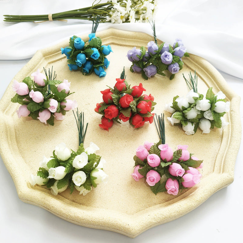 12-Stem Mini Pomegranate Flower Bunch, Delicate 1" Faux Blooms, Realistic Accent Stems for DIY Weddings, Boutonnieres, Home & Gift Decor