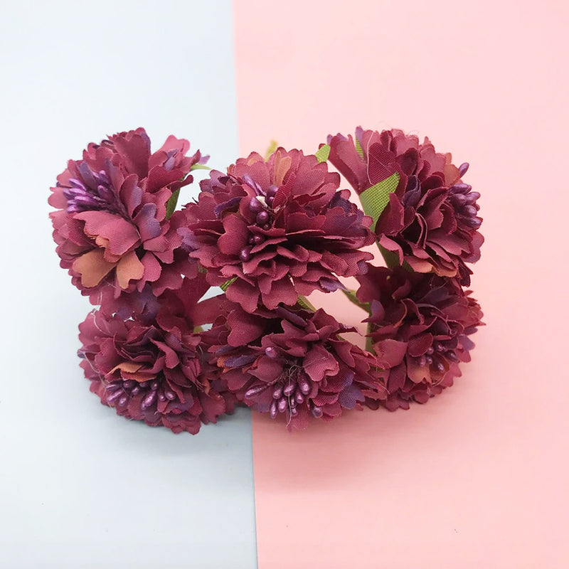 Mini Faux Carnation & Peony Bouquet, 4-Inch Realistic Flower Bunch for DIY Wedding Corsages, Boutonnieres, Wreaths & Craft Projects