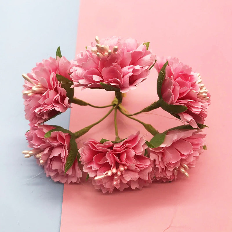 Mini Faux Carnation & Peony Bouquet, 4-Inch Realistic Flower Bunch for DIY Wedding Corsages, Boutonnieres, Wreaths & Craft Projects