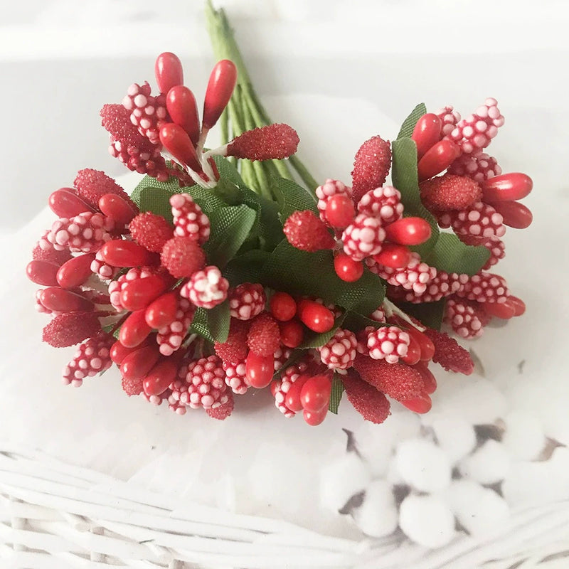 Realistic Mini Berry Picks, 12-Stem Bunch, 3.5" Artificial Stems for DIY Wedding Crafts, Wreath Making, Boutonnieres & Holiday Decor