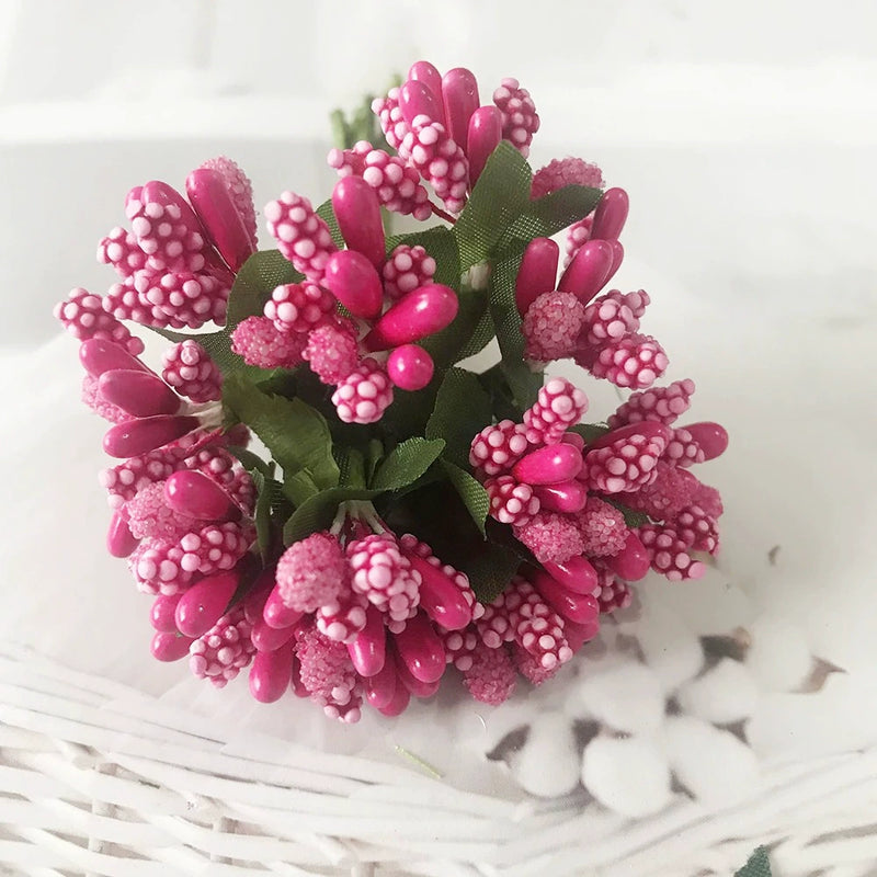 Realistic Mini Berry Picks, 12-Stem Bunch, 3.5" Artificial Stems for DIY Wedding Crafts, Wreath Making, Boutonnieres & Holiday Decor