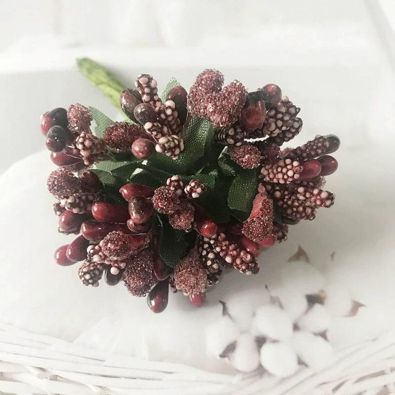 Realistic Mini Berry Picks, 12-Stem Bunch, 3.5" Artificial Stems for DIY Wedding Crafts, Wreath Making, Boutonnieres & Holiday Decor